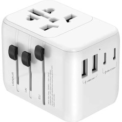 SB ceļojuma adapteris visā pasaulē, universāls ceļojuma adapteris, ceļojuma kontaktdakša visā pasaulē ar 2 USB A un 2 USB C, universāls ceļojuma adapteris Vācijai, ASV, Anglijai, Austrālijai, Japānai, starptautiskais kontaktdakšas adapteris