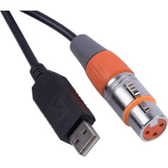 USB uz DMX vadības kabelis RS485 sērijveida konvertora adapteris FTDI XLR 3 pin skatuves apgaismojuma ierīču kabelis (16 ft, USB, melns apvalks)