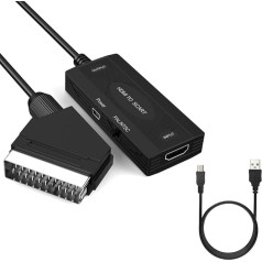 SUJAHHUJIQ HDMI uz Scart video pārveidotājs, HD adapteris 1080P, HDMI pārveidotājs ar kabeļiem, HDMI ieejas SCART izejas video audio pārveidotājs ar NTSC/PAL (video + audio ar Scart)