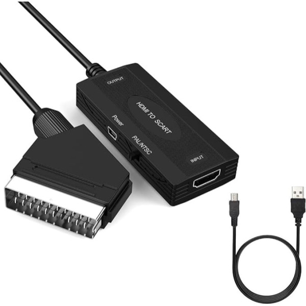 SUJAHHUJIQ HDMI uz Scart video pārveidotājs, HD adapteris 1080P, HDMI pārveidotājs ar kabeļiem, HDMI ieejas SCART izejas video audio pārveidotājs ar NTSC/PAL (video + audio ar Scart)