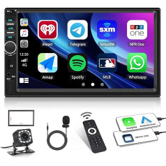 OiLiehu Car Radio 2Din Con CarPlay Android Car 7 Pollici Car Radio Touch Screen Con Android/iOS Mirror Link Bluetooth FM SWC AUX-in EQ USB + Telecámara de Retromarcha