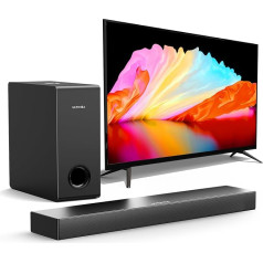 ULTIMEA 2.1 skaņu josla TV ierīcēm, maksimālā jauda 160 W, Bassmax, kompakta TV skaņu josla ar zemfrekvences skaļruni, Bluetooth skaņu josla PC/TV skaļrunim, 3 ekvalaizeri, darbojas ar HDMI ARC/Optical, Ultra Slim sērija