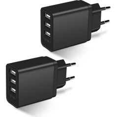 USB lādētājs ar 3 pieslēgvietām (2 gab.), ARCCRA 15,5 W daudzfunkcionāls USB adapteris, 5 V 3,1 A USB kontaktdakša, USB barošanas avots/ligzda mobilajiem tālruņiem (piem., Samsung, iPhone), planšetdatoriem, austiņām, skaļruņiem, e-grāmatu 