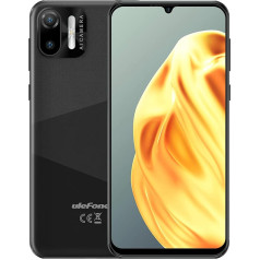 Ulefone 3G viedtālrunis bez līguma, Note 6, 8,5 mm īpaši plāns Dual SIM mobilais tālrunis, 6,1 collu HD+ ekrāns, 3 karšu slotu dizains, Android 11 Go, 1GB + 32GB, 2MP + 5MP kamera, Face Unlock GPS, melns