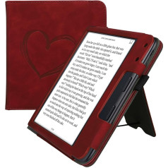 kwmobile Aizsargvāciņš saderīgs ar Kobo Kobo Kobo Libra Colour / Tolino Vision Colour Flip Case - vāciņš ar siksniņu - Heart Brush Dark Red