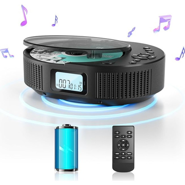 Desobry CD atskaņotājs Bērnu pārnēsājamais mazais ar Bluetooth Discman Bērnu skaļruņu radio Boombox CD atskaņotājs automašīnai/ mājai ar tālvadības pulti, FM radio, atbalsta AUX/USB (2211B-04)