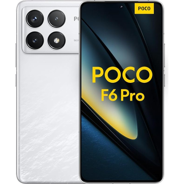 Poco F6 Pro viedtālrunis, 12 + 256 GB mobilais tālrunis bez līguma, 120 Hz 6,67 collu WQHD+ AMOLED displejs, 50 MP OIS trīskāršā kamera, 5000 mAh, 120 W HyperCharge, Dual SIM, balts