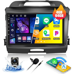 4G + 64G CAMECHO Android 13 auto radio priekš Kia Sportage 3 III SL 2010-2016 ar navigācijas sistēmu Carplay Android Car, Double DIN auto radio ar 9 collu ekrānu Bluetooth 5.0 RDS/FM MirrorLink