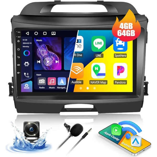 4G + 64G CAMECHO Android 13 auto radio priekš Kia Sportage 3 III SL 2010-2016 ar navigācijas sistēmu Carplay Android Car, Double DIN auto radio ar 9 collu ekrānu Bluetooth 5.0 RDS/FM MirrorLink