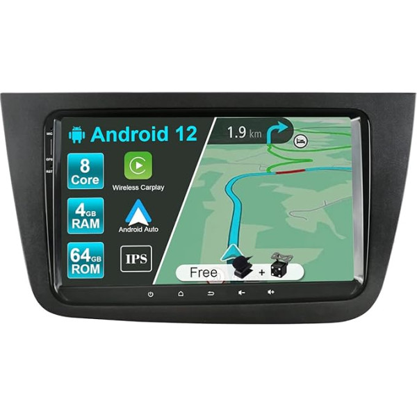 JOYX Android 12 IPS auto radio piemērots Seat Altea (2004-2015) / Toledo (2004-2009) - 4G + 64G - iebūvēts DSP / Carplay / Android Car - kamera + mikrofons - 9 collu 2 DIN - SWC WiFi DAB 360 kamera ātri