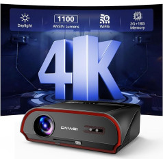 Projektors 4K mājas kinozālei, 1100 ANSI dienasgaismā, viedprojektors, iebūvēts 2G+16G Android TV ar 5G WiFi, Full HD Bluetooth projektors ar Nexflix, HDR10+, 6D/6P trapeces korekcija spēlēm