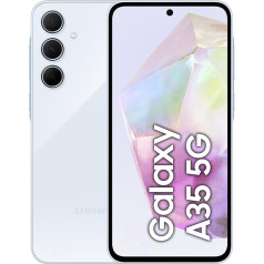 Samsung Galaxy A35 5G viedtālrunis, Android tālrunis bez līguma, 128 GB / 6 GB RAM, akumulatora darbības laiks 2 dienas, 50 MP kamera, lielisks ledus zils