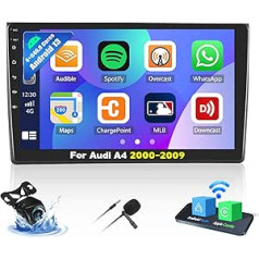 4+64G 8 Core Android 13 Radio 2DIN priekš Audi A4 (B6/B7) S4 RS4 8E 2000-2009 ar CarPlay Android auto radio ar ekrānu 9 collu atbalsts Bluetooth GPS FM RDS WiFi SWC DSP/EQ + atpakaļgaitas kamera