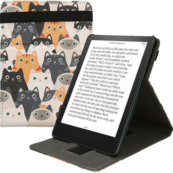 kwmobile Hülle saderīgs ar Amazon Kindle Paperwhite 11. Generation 2021 Hülle - Case mit Schlaufe und Ständer - Katzen Orange Schwarz Weiß