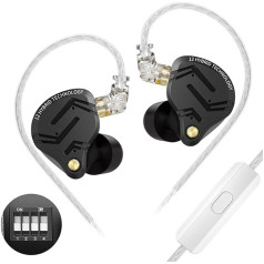 KZ ZS12 PRO X austiņas ausīm, IEM austiņas, 1DD+5BA hibrīda spēļu austiņas, KZ austiņas, labākās austiņas ausīm ar 2 adatu kabeli audiofilam (tumši melnas, noskaņota versija, ar mikrofonu)