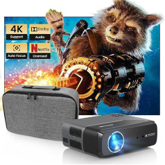 Vieds 4K projektors ar Netflix Dolby Automātiskā fokusēšana ar balss tālvadības pulti Android TV 11 WiFi Bluetooth Pārnēsājams LED 1080P Full HD mājas kinozāles āra spēļu projektors HDMI Airplay tālummaiņa Trapeces formas