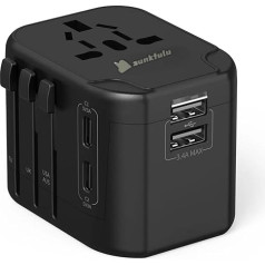 zunkfulu ceļojuma adapteris visā pasaulē, universāls ceļojuma kontaktdakša adapteris ar 2 USB-C, 2 USB-A, starptautisks kontaktligzdas adapteris, ceļojuma adapteris Vācijai, ASV, Lielbritānijai, ES, Anglijai, Taizemei, Itālijai, Japānai, Kanād