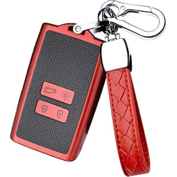 HIBEYO Smart Auto Key Case Fits Renault Key Case Protective Cover for Renault Koleos Kadjar Captur Zoe Scenic Laguna Megane TPU Leather Texture Remote Control Key Ring Accessories - Sarkans