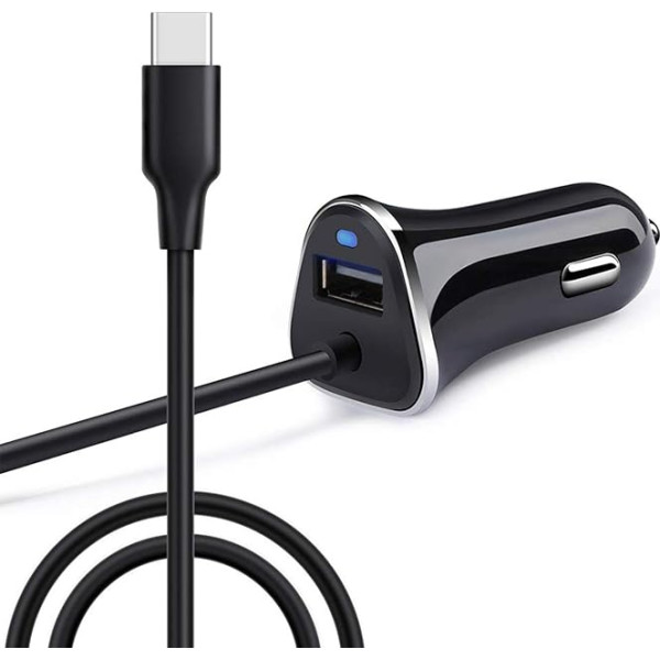 USB C automobilinis įkroviklis, AILKIN 3,4 A USB C tipo automobilinis įkroviklio adapteris, greitas įkroviklis su 1 m USB C kabeliu, skirtas 