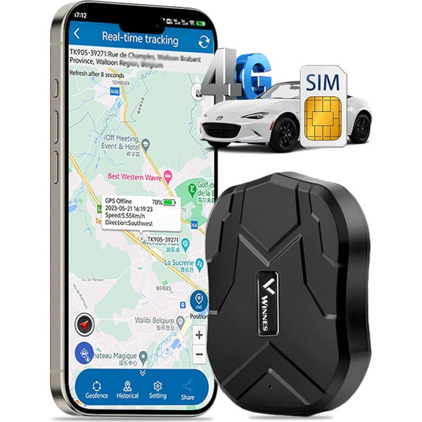 GPS Tracker Car 4G ar SIM karti 5000 mAh 4G GPS Tracker transportlīdzekļiem Ilgstošs gaidīšanas režīms Ūdensizturīgs magnēts GPS izsekošana Bezmaksas lietotne reālā laika atrašanās vietas GPS ierīce automašīnai, autofurgonam, kravas auto