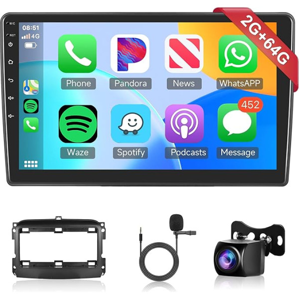 2G + 64G bezvadu Carplay Android 13 Auto radio 2 DIN Fiat 500L 2012-2017 10 collu auto radio ar Android auto navigāciju GPS WiFi Mirror Link Bluetooth FM/RDS/EQ/DAB/OBD/DVR stūres kontrole