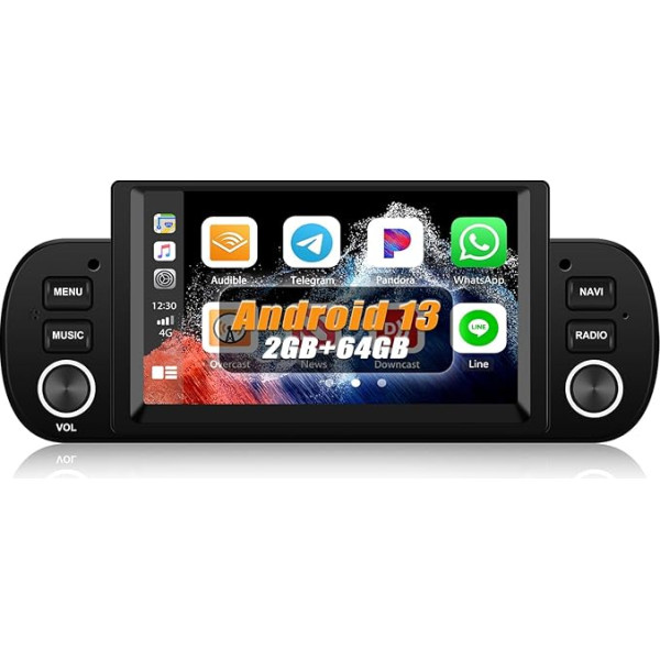 [2+64GB] auometo Android 13 CarPlay Android Car Mirrorlink autoradio Fiat Panda 2013-2020, 6.2 collu HD skārienjūtīgais ekrāns ar GPS/Bluetooth/WiFi/HiFi/FM/RDS (melns)