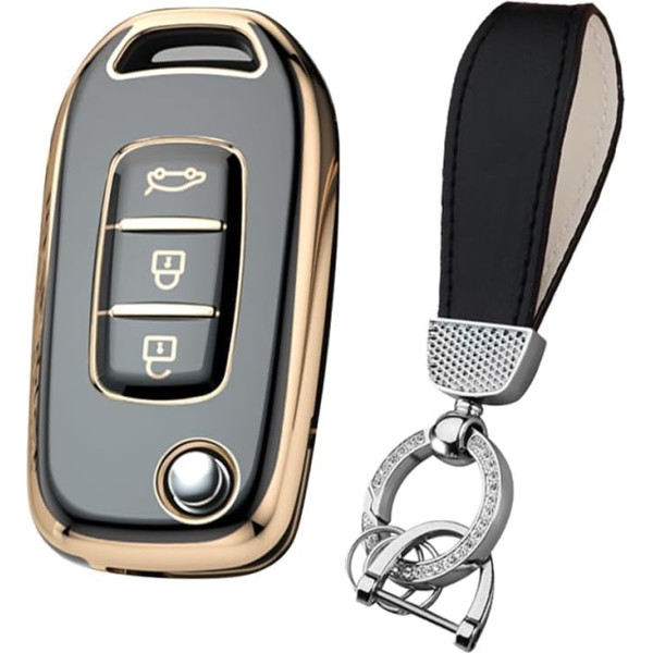 HIBEYO Flip Key Automašīnas atslēgu korpuss piemērots Renault TPU aizsargvāciņš Renault Sandero Stepway Logan Clio Arkana Captur Kadjar Remote Key Shell Jacket Protector 3 pogu aksesuāri melns