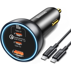 Baseus 160 W USB C auto lādētājs 3 porti, QC5.0 PD3.0 PPS USB C cigarešu aizdedzinātāja auto lādētājs USB auto adapteris Auto lādētājs iPhone 15 14 13 Pro Samsung S24 S23 Ultra iPad MacBook Pro