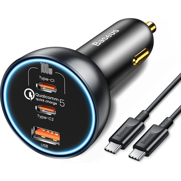 Baseus 160 W USB C auto lādētājs 3 porti, QC5.0 PD3.0 PPS USB C cigarešu aizdedzinātāja auto lādētājs USB auto adapteris Auto lādētājs iPhone 15 14 13 Pro Samsung S24 S23 Ultra iPad MacBook Pro