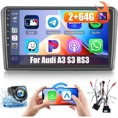 2GB + 64GB Android 13 Auto radio Audi A3 (2003-2012) S3 (2006-2012) RS3 (2011-2012) Radio bezvadu Apple CarPlay Android Car Bluetooth 9 collu ekrāns Auto radio ar navigāciju atpakaļgaitas kamera