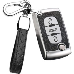 HIBEYO Flip Key Auto atslēgu futrālis piemērots Peugeot atslēgu futrālis Citroen C1 C2 C3 C4 Berlingo Peugeot 307 207 407 308 tālvadības pults atslēgu kārba TPU ādas tekstūra 3 pogas sudraba krāsā