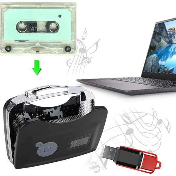 Pārnēsājama Walkman kasešu kasete, USB kasešu MP3 pārveidotājs Mūzikas atskaņotājs, audio mūzikas kasešu digitālais pārveidotājs ar austiņām, saderīgs ar klēpjdatoru/PC/USB zibatmiņas disku