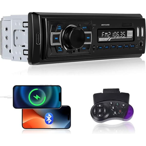 Autoradio 1 DIN ar DAB - Bluetooth autoradio ar FM radio ar vadību no stūres USB C tipa TF karte AUX U diska ievade