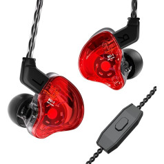 Yinyoo CCZ Melody In-Ear monitori Hybrid 1BA 1DD HiFi austiņas, dziļi basi, vieglas austiņas IEM ar 4N OFC kabeli mūziķim/bungu spēlētājam/basistam (sarkanas, ar mikrofonu)