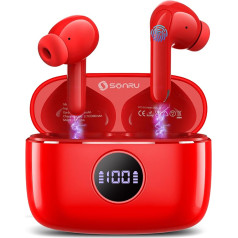 SONRU In-Ear Bluetooth austiņas Bluetooth Red, Soundcore Bluetooth austiņas Bezvadu Bluetooth austiņas 5.3 ar 4 ENC trokšņu slāpēšanas mikrofonu, 40H atskaņošanas laiks ar LED displeju, IPX7 ūdensizturīgas austiņas, USB-C