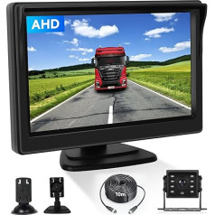 Hodozzy Rückfahrkamera Auto Rückansicht mit 5 Zoll HD Monitor Kit mit Wasserdicht Nachtsicht Rückfahrkamera Monitor,Rückfahrkamera Set Mit 10M Kabel für Auto,LKW, Wohnmobil, Anhänger,9V-36V