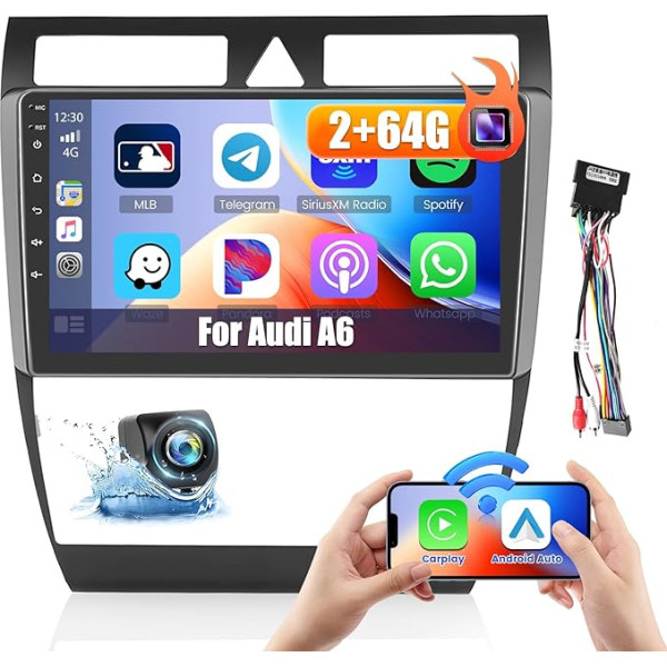 2GB + 64GB Android 13 Auto radio Audi A6 C5 S6 RS6 1997-2004 Radio bezvadu Apple CarPlay Android auto Bluetooth 9 collu ekrāns Auto radio ar navigācijas atpakaļgaitas kameru