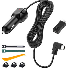 Automašīnas lādētājs, Mini USB un Micro USB saskarnes, L tipa autovadītāja ierakstītāja barošanas vads 4m/13.12ft 12V/24V līdz DC5V 3A