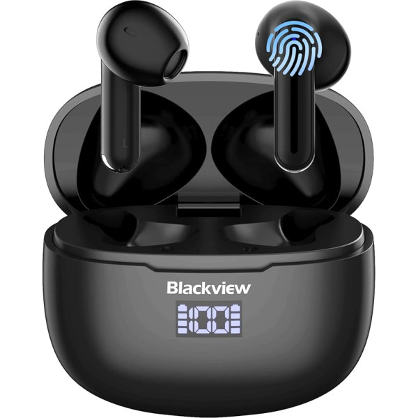 Blackview Bluetooth austiņas, AirBuds 7 austiņas bezvadu Bluetooth 5.3 Deep Bass bezvadu austiņas, trokšņu slāpēšanas austiņas ar 4 ENC mikrofonu, IP7 ūdensizturīgas austiņas ar LED displeju