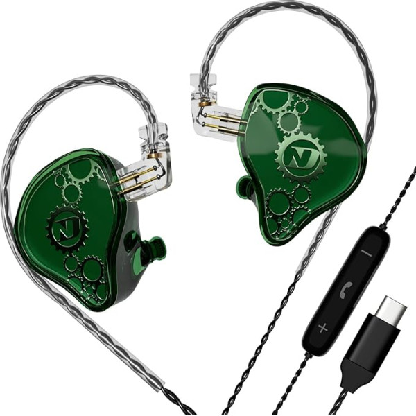 ND Venus In-Ear monitora austiņas 10 mm dubultā magnētiskā dinamiskā draivera IEM austiņas HiFi spēļu austiņas 2 kontakti noņemams kabelis (ar mikrofonu, zaļš, USB-C ports)