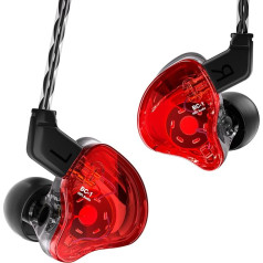 Yinyoo CCZ Melody In-Ear monitori hibrīda 1BA 1DD HiFi austiņas, dziļi basa vieglas austiņas IEM ar 4N OFC kabeli mūziķim/bungu spēlētājam/basistam (sarkanas, bez mikrofona)