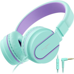 Ailihen I35 Stereo Stereo vieglās salokāmās austiņas ar regulējamu lentu un mikrofonu 3,5 mm austiņas viedtālruņiem Iphone Laptop datoram Mp3/4 austiņas (zaļi violetas)