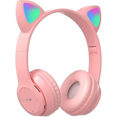 ROSEBEAR bērnu Bluetooth austiņas, austiņas pāri ausīm, mīļas kaķu austiņas ar LED gaismu, stereo austiņas pāri ausīm bērniem, planšetdatoriem/skolām/iPad/ viedtālruņiem