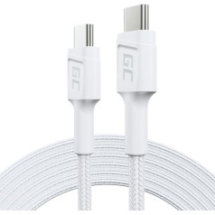 Powerstream usb-c līdz usb-c 2 m kabelis, pd 60w, qc 3.0, balts