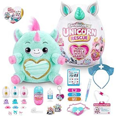 Rainbocorns Unicorn Rescue Surprise milzu ola ar vairāk nekā 25 pārsteigumiem, plīša rotaļlieta glāstīšanai, Tiffany Unicorn