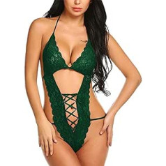 MLLM Sexy Lingerie Set with Bra and Panties Straps 3 Point Coating Green S Transparent Babydoll