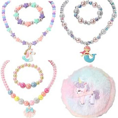 Pinkgarden Children's Jewellery for Girls 3 Sets Toddler Kids Necklace Bracelet Purse for Girls Play Jewellery for Little Girls Children Dress Up Fashion Jewellery for Children Girls Accessories,