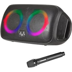 Wave 59999 ballīšu skaļrunis/karaoke iekārta/pārnēsājams skaļrunis ar karaoke mikrofonu un LED gaismu, 60 W, melns