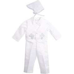 Lito Angels Baby Boys krikšto kostiumas su krikšto kepure, 4 dalių atlasinis krikšto kostiumas, liemenė su kalnų krištoliniu akmeniu arba išsiuvinėtu kryžiaus raštu, trumpomis rankovėmis / ilgomis rankovėmis, balta