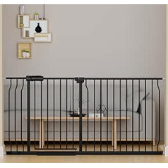 HOOOEN Baby Gates īpaši platas kāpņu durvis, automātiskās aizvēršanās spriegojums, melns metāls bērniem, mājdzīvnieku vārti ar spiediena stiprinājumu 162-167 cm